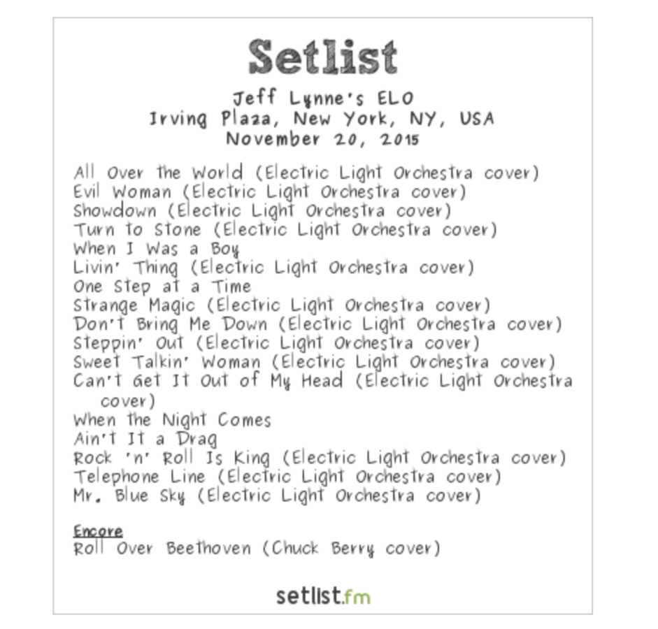 Setlist History Jeff Lynne's ELO's First US Gig in 30 years setlist.fm